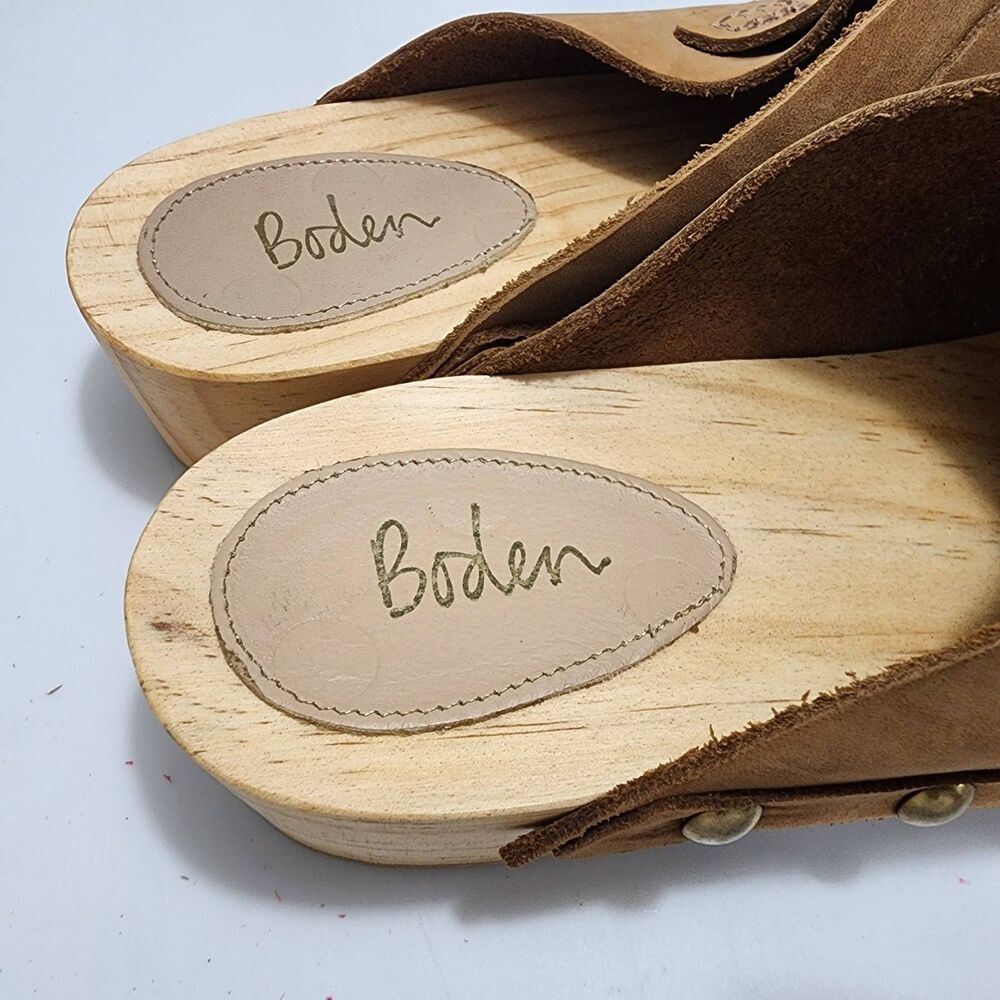 Boden Suede Penny Loafer Clogs Wooden Platform Studded Mules Womens Size 38 - Picture 7 of 11